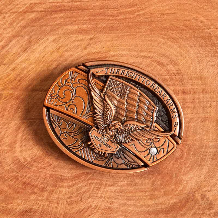 Cinturón de cuero con cuchillo plegable oculto con bandera de EE. UU. y águila de bronce rojo para hombre - image 3