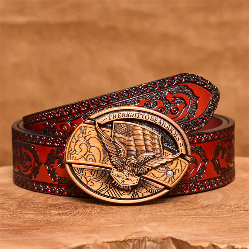 Cinturón de cuero con cuchillo plegable oculto con bandera de EE. UU. y águila de bronce rojo para hombre - Águila - Cinturón tallado marrón - 42 - image 8