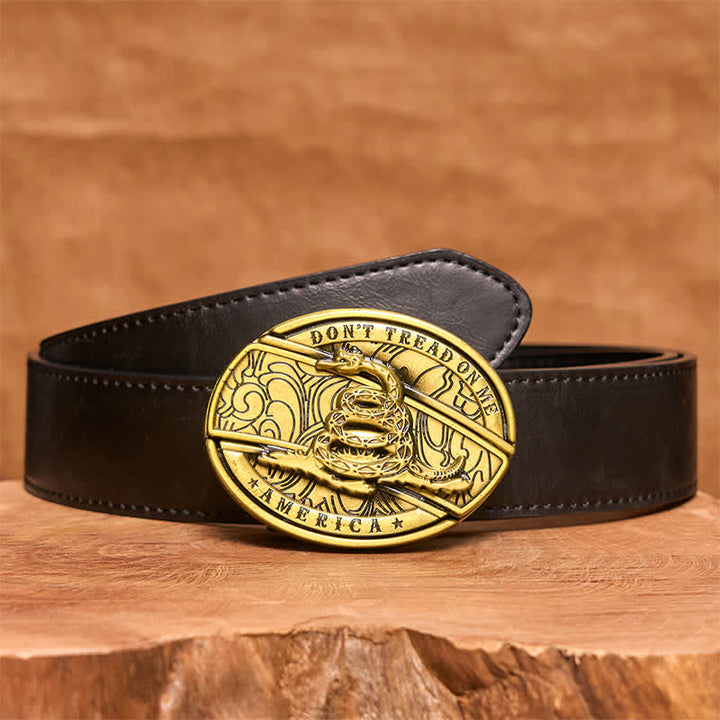 Cinturón de cuero con cuchillo plegable oculto de serpiente de bronce para hombre - Serpiente - Cinturón de PU negro - 42 - image 5