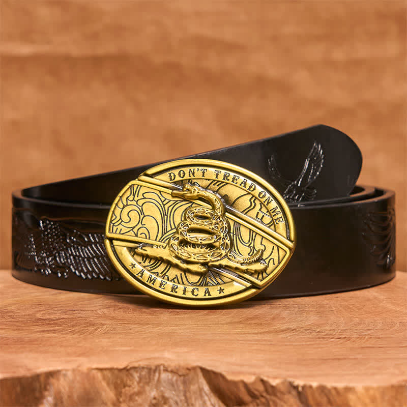 Cinturón de cuero con cuchillo plegable oculto de serpiente de bronce para hombre - Serpiente - Cinturón de águila negra en relieve - 42 - image 7