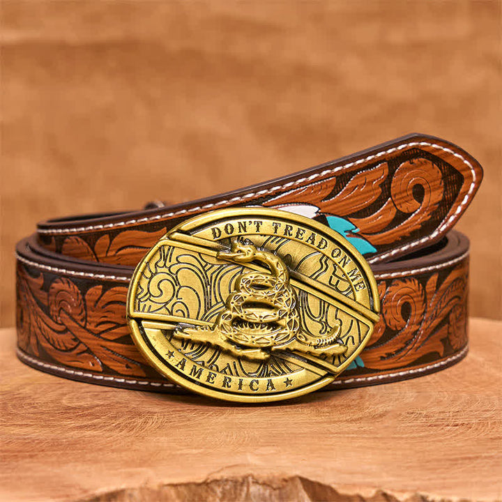 Cinturón de cuero con cuchillo plegable oculto de serpiente de bronce para hombre - Serpiente - Cinturón de plumas marrones - 40 - image 10