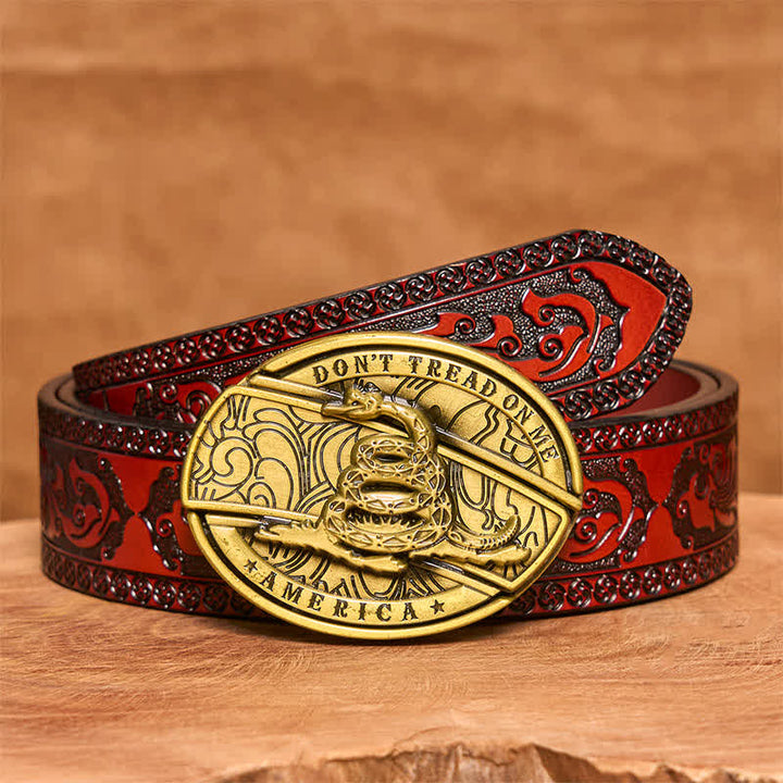 Cinturón de cuero con cuchillo plegable oculto de serpiente de bronce para hombre - Serpiente - Cinturón tallado marrón - 42 - image 8