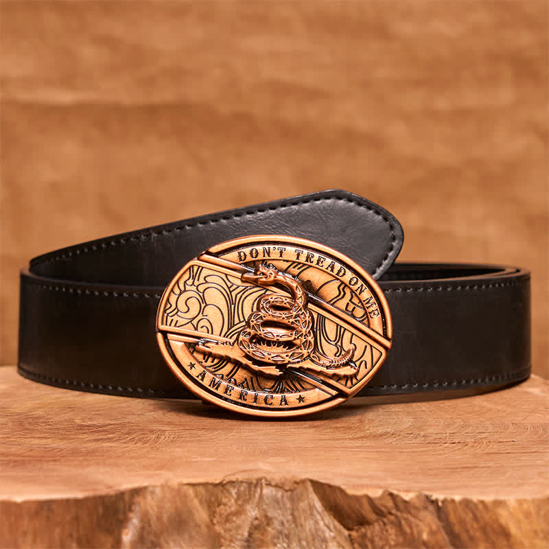 Cinturón de cuero con navaja plegable oculta de serpiente de bronce rojo para hombre - Serpiente - Cinturón de PU negro - 42 - image 5