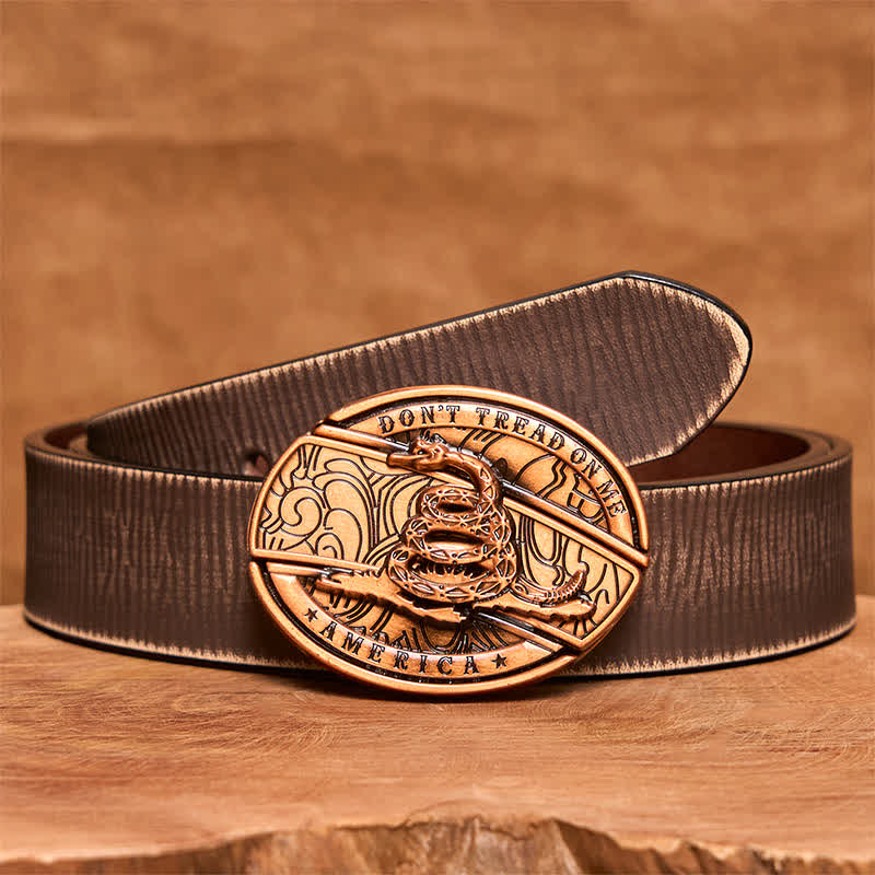 Cinturón de cuero con navaja plegable oculta de serpiente de bronce rojo para hombre - Serpiente - Cinturón marrón desgastado - 42 - image 9