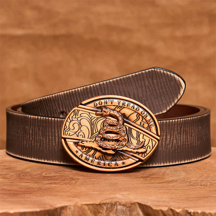 Cinturón de cuero con navaja plegable oculta de serpiente de bronce rojo para hombre - Serpiente - Cinturón marrón desgastado - 42 - image 9