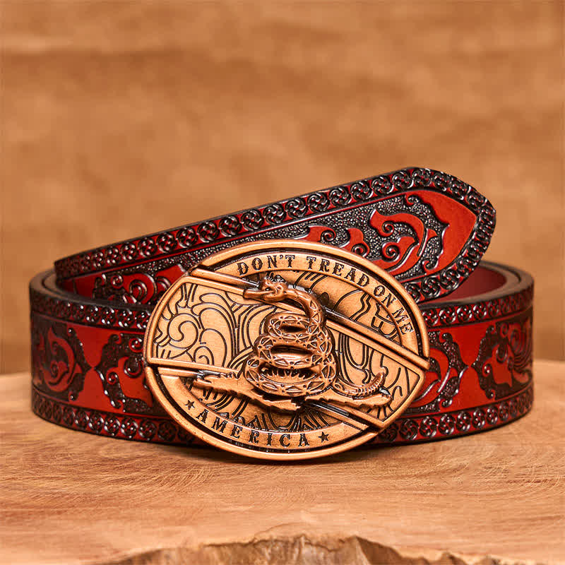 Cinturón de cuero con navaja plegable oculta de serpiente de bronce rojo para hombre - Serpiente - Cinturón tallado marrón - 42 - image 8