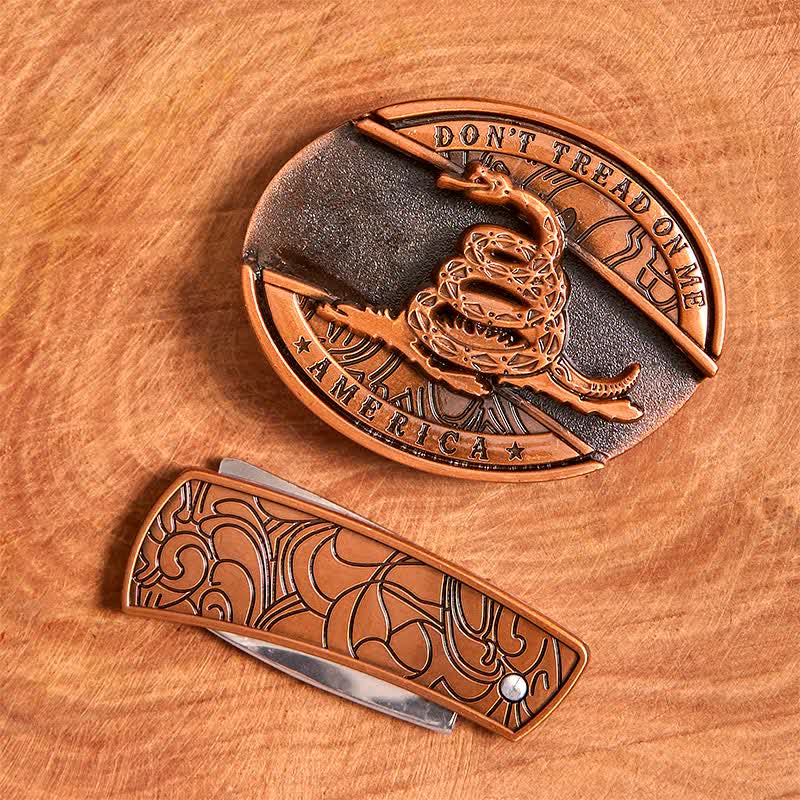 Cinturón de cuero con navaja plegable oculta de serpiente de bronce rojo para hombre - image 4