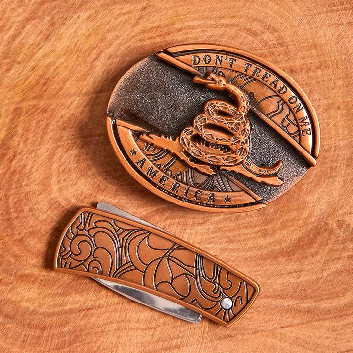Cinturón de cuero con navaja plegable oculta de serpiente de bronce rojo para hombre - image 4