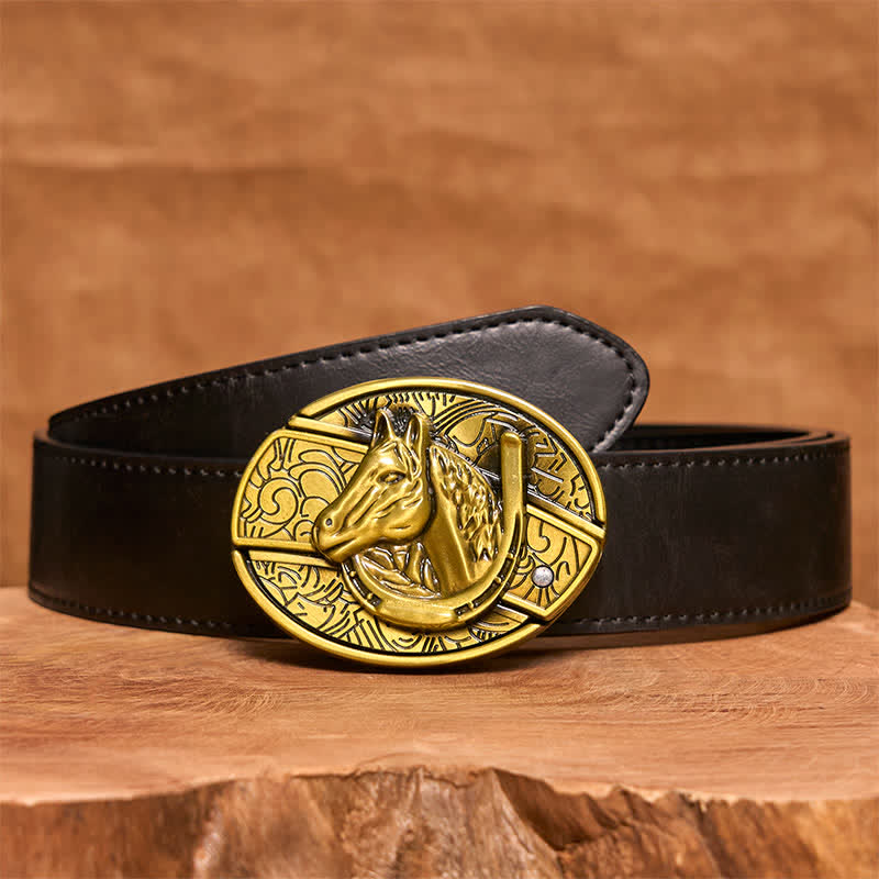 Cinturón de cuero con cuchillo plegable oculto con cabeza de caballo de bronce para hombre - Serpiente - Cinturón de PU negro - 42 - image 5