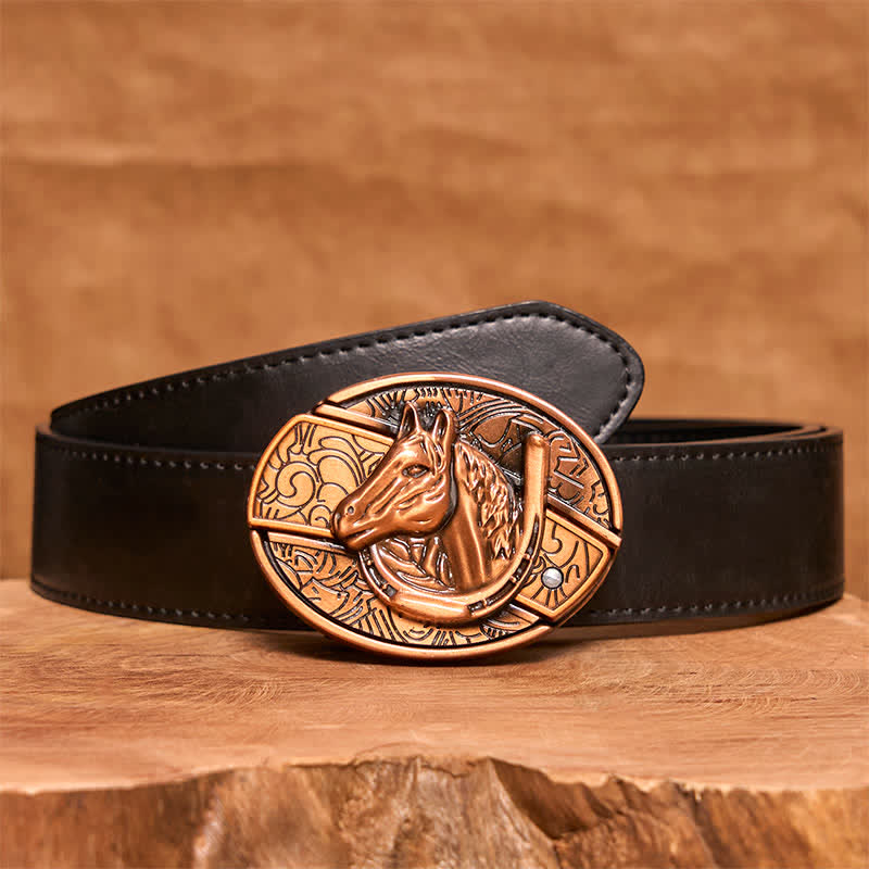Cinturón de cuero con cuchillo plegable oculto con cabeza de caballo de bronce rojo para hombre - Serpiente - Cinturón de PU negro - 42 - image 5