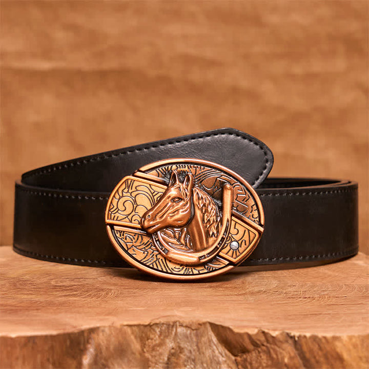 Cinturón de cuero con cuchillo plegable oculto con cabeza de caballo de bronce rojo para hombre - Serpiente - Cinturón de PU negro - 42 - image 5
