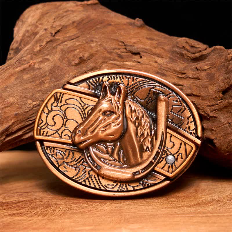 Cinturón de cuero con cuchillo plegable oculto con cabeza de caballo de bronce rojo para hombre - Serpiente - Sin cinturón - Cinturón no incluido - image 1
