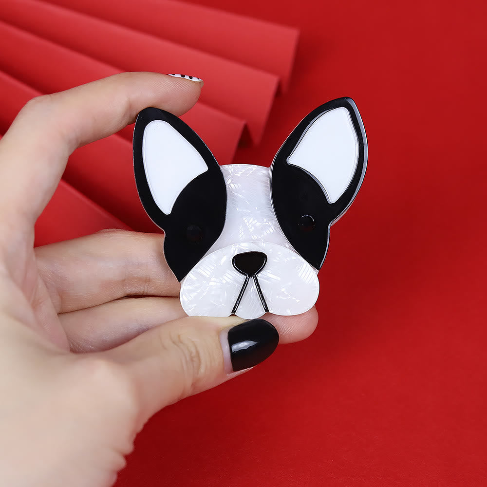 Precioso broche de acrílico con forma de perro en blanco y negro hecho a mano - image 2