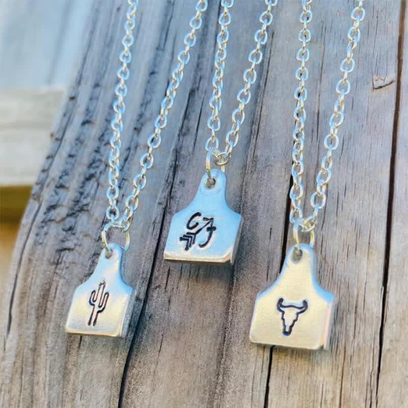 Collar de acero inoxidable con inicial de mini etiqueta de ganado de plata personalizado - image 1