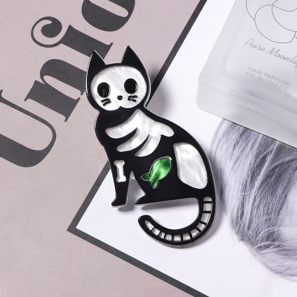 Broche de acrílico de gato pequeño hecho a mano para Halloween - Negro - image 1