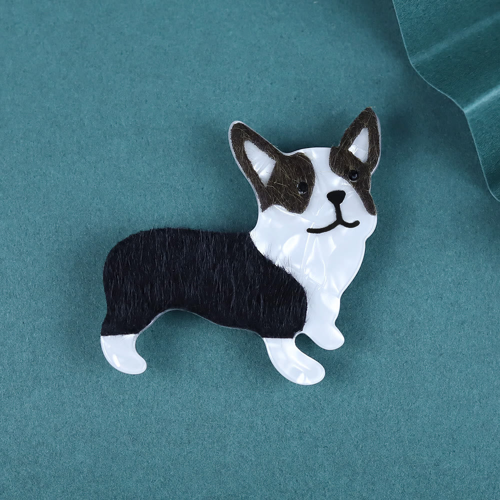 Exquisito broche acrílico de perrito hecho a mano - Blanco y negro - image 1