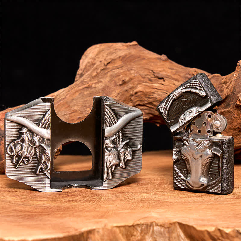 Cinturón de cuero de toro dominante plateado para hombre, hecho a mano, con encendedor oculto - image 2