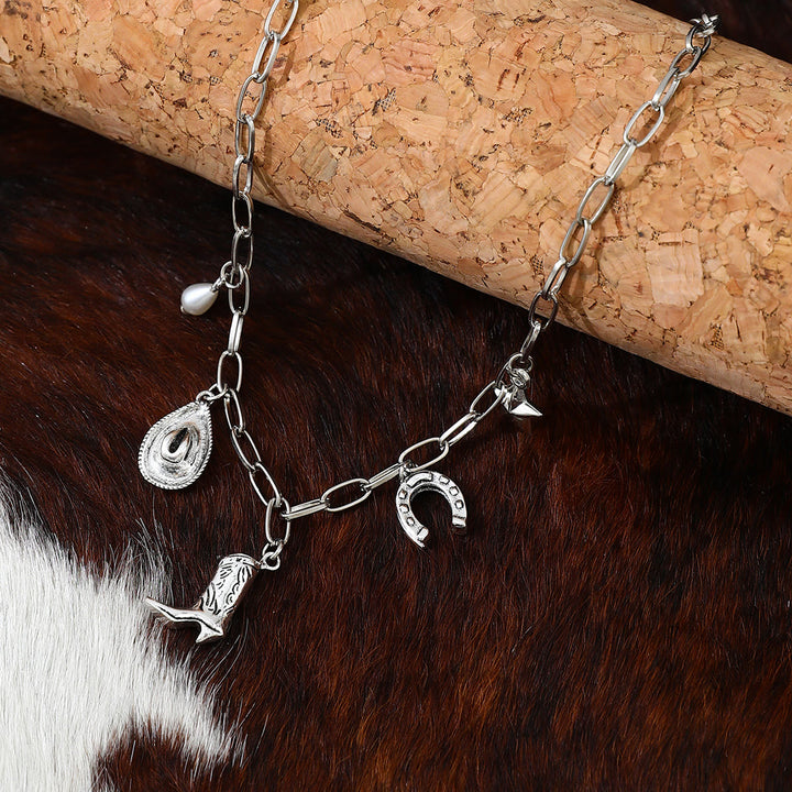 Collar de metal para mujer con temática de vaquero del oeste - Plata - image 3