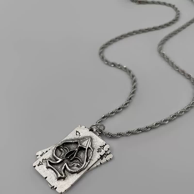 Collar unisex de metal con diseño de póker estilo hip hop - Póquer A - 27,56 pulgadas / 70 cm - image 4