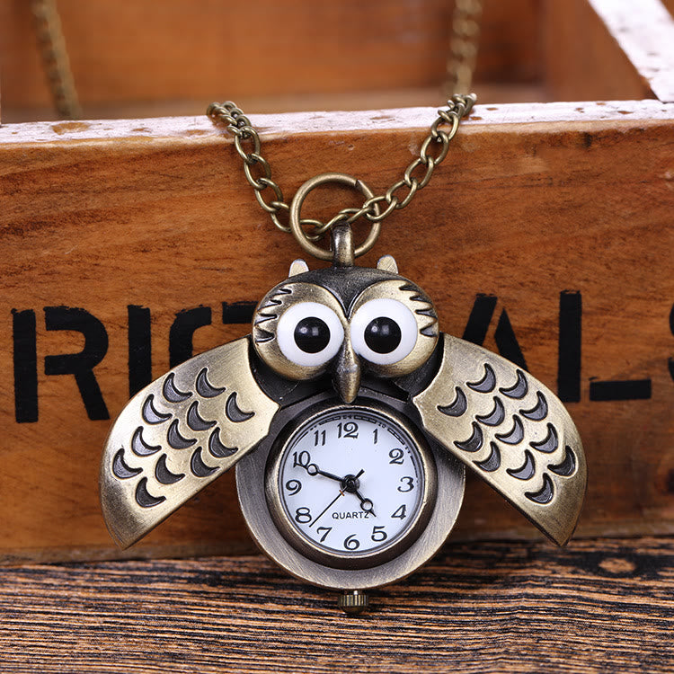 Reloj de bolsillo unisex de cuarzo retro con diseño de búho y cadena larga - image 1