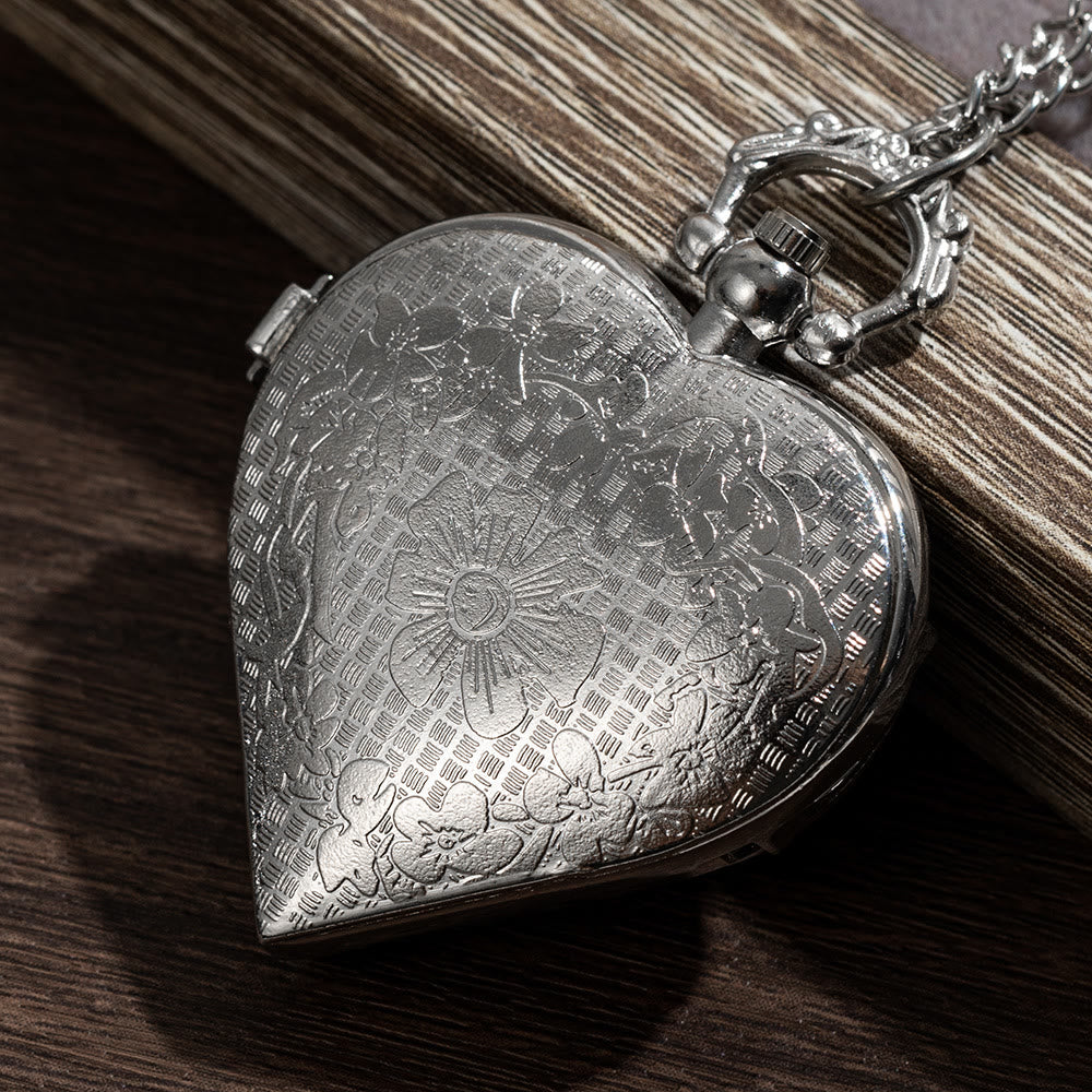 Reloj de bolsillo de plata con forma de corazón, hueco y tallado, estilo retro - image 4