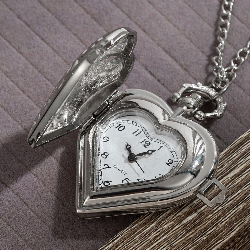 Reloj de bolsillo de plata con forma de corazón, hueco y tallado, estilo retro - image 3