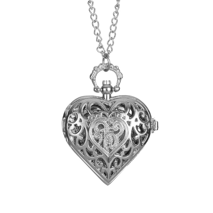 Reloj de bolsillo de plata con forma de corazón, hueco y tallado, estilo retro - image 5