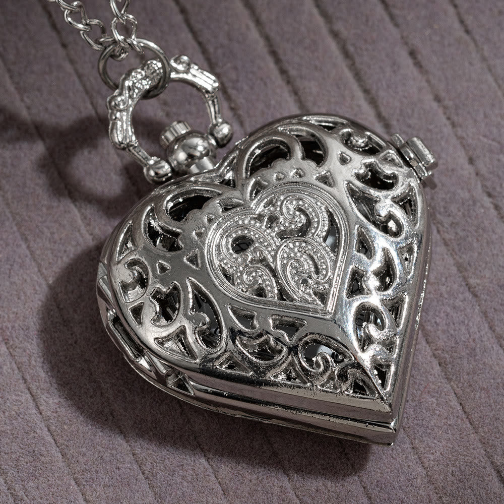 Reloj de bolsillo de plata con forma de corazón, hueco y tallado, estilo retro - Plata - image 2