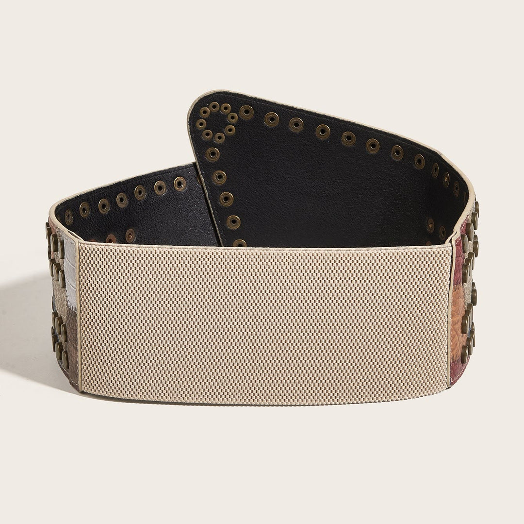 Cinturón de cuero retro con diseño de bola y clavos de cobre antiguos para mujer - image 3