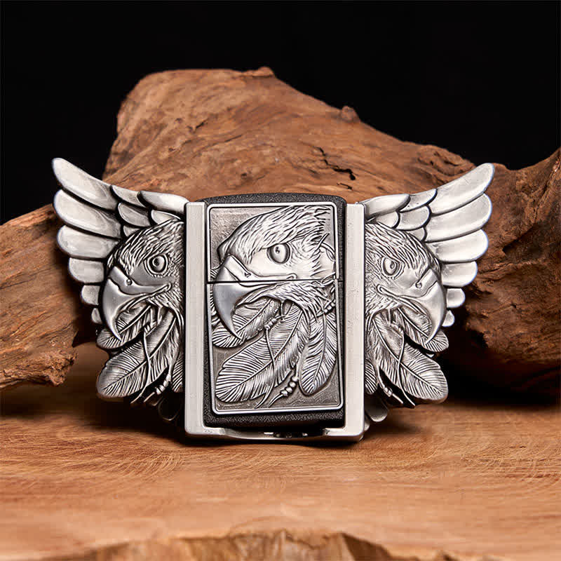 Cinturón de cuero Mighty Eagle plateado para hombre con encendedor oculto, hecho a mano - Águila - Sin cinturón - Cinturón no incluido - image 1