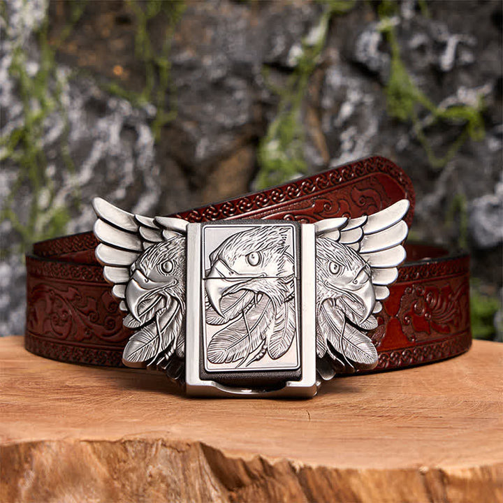 Cinturón de cuero Mighty Eagle plateado para hombre con encendedor oculto, hecho a mano - Águila - Cinturón tallado marrón - 42 - image 10