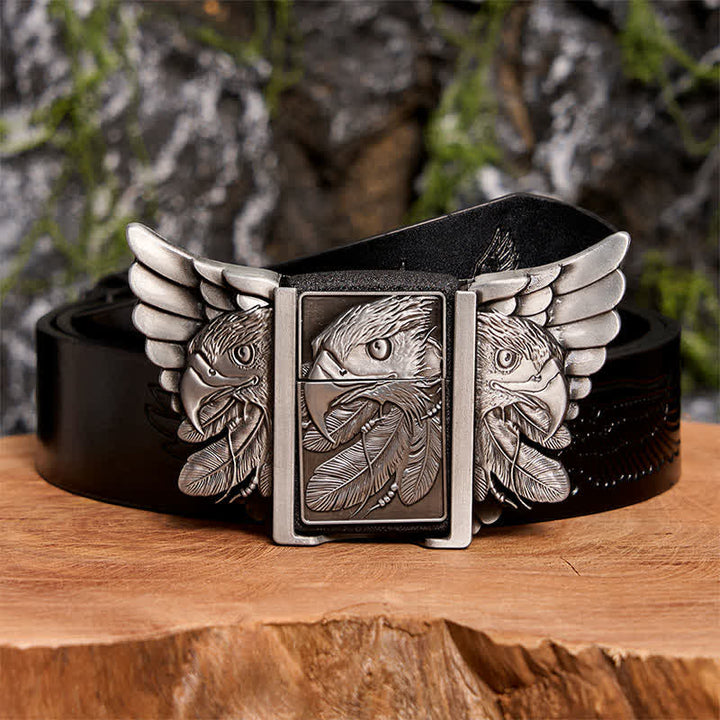 Cinturón de cuero Mighty Eagle plateado para hombre con encendedor oculto, hecho a mano - Águila - Cinturón de águila negra en relieve - 42 - image 3