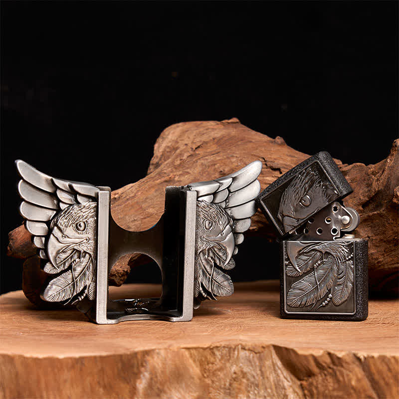Cinturón de cuero Mighty Eagle plateado para hombre con encendedor oculto, hecho a mano - image 2