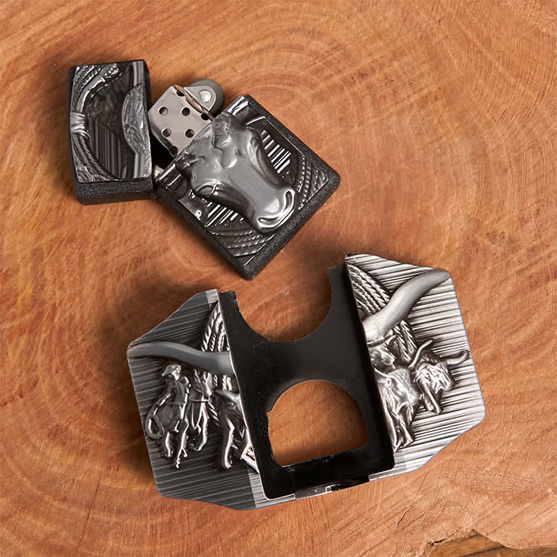 Cinturón de cuero de toro dominante plateado para hombre, hecho a mano, con encendedor oculto - image 5