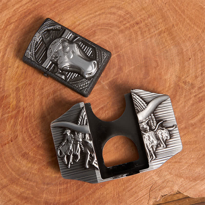 Cinturón de cuero de toro dominante plateado para hombre, hecho a mano, con encendedor oculto - image 6