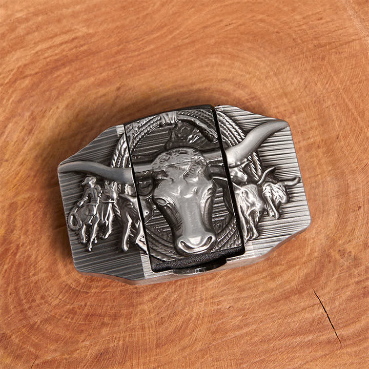 Cinturón de cuero de toro dominante plateado para hombre, hecho a mano, con encendedor oculto - image 4