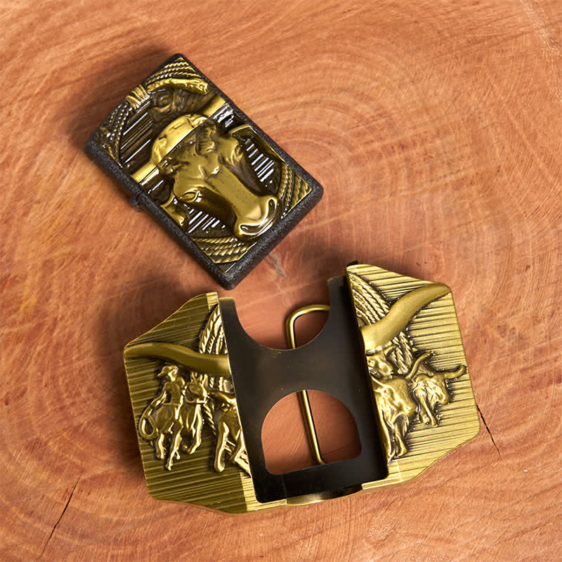 Cinturón de cuero de toro dominante dorado para hombre, hecho a mano, con encendedor oculto - image 6