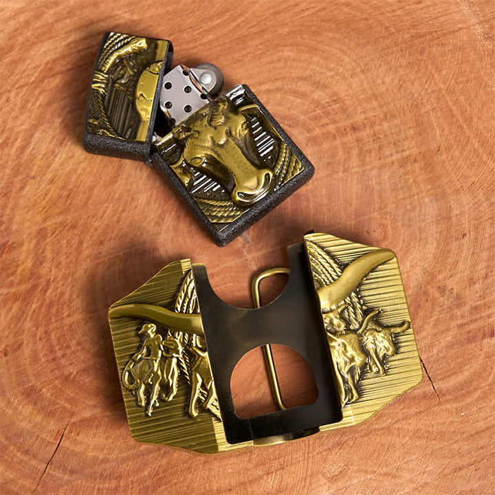 Cinturón de cuero de toro dominante dorado para hombre, hecho a mano, con encendedor oculto - image 5