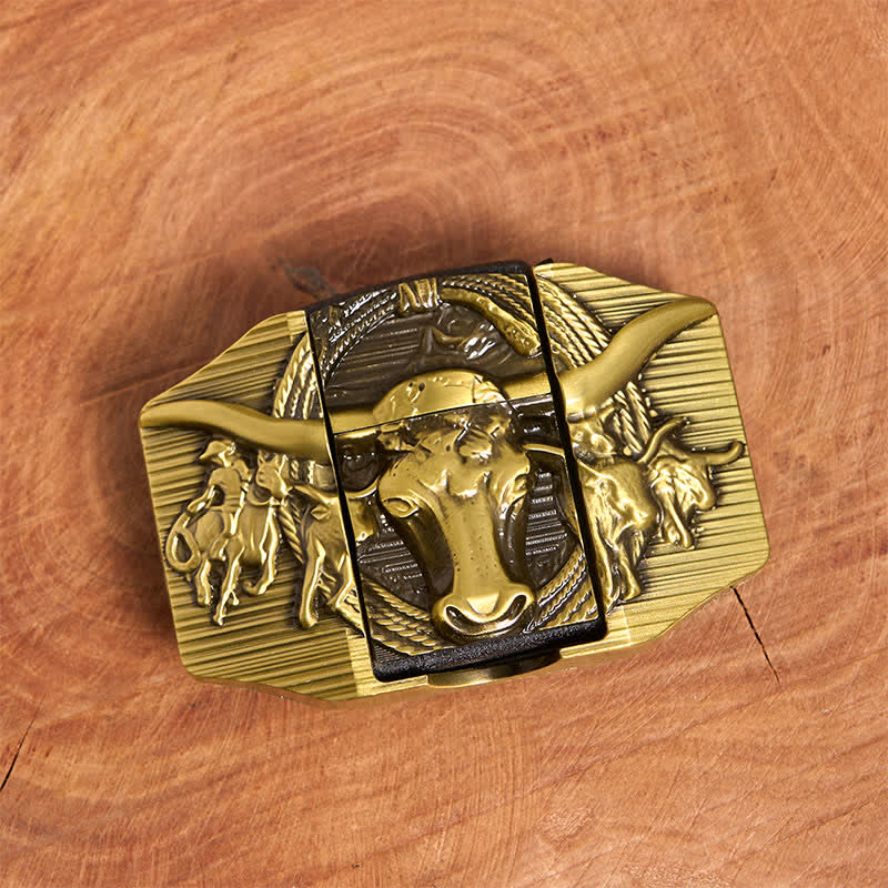 Cinturón de cuero de toro dominante dorado para hombre, hecho a mano, con encendedor oculto - image 4
