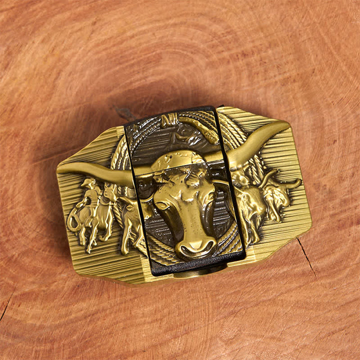 Cinturón de cuero de toro dominante dorado para hombre, hecho a mano, con encendedor oculto - image 4