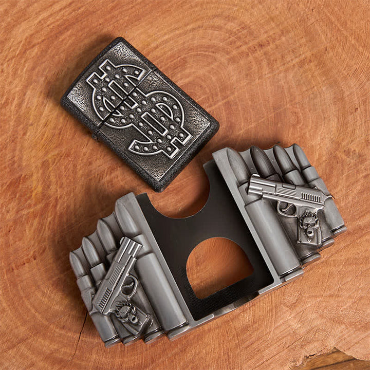 Cinturón de cuero plateado con dos pistolas y balas para hombre, con encendedor oculto, hecho a mano - image 6