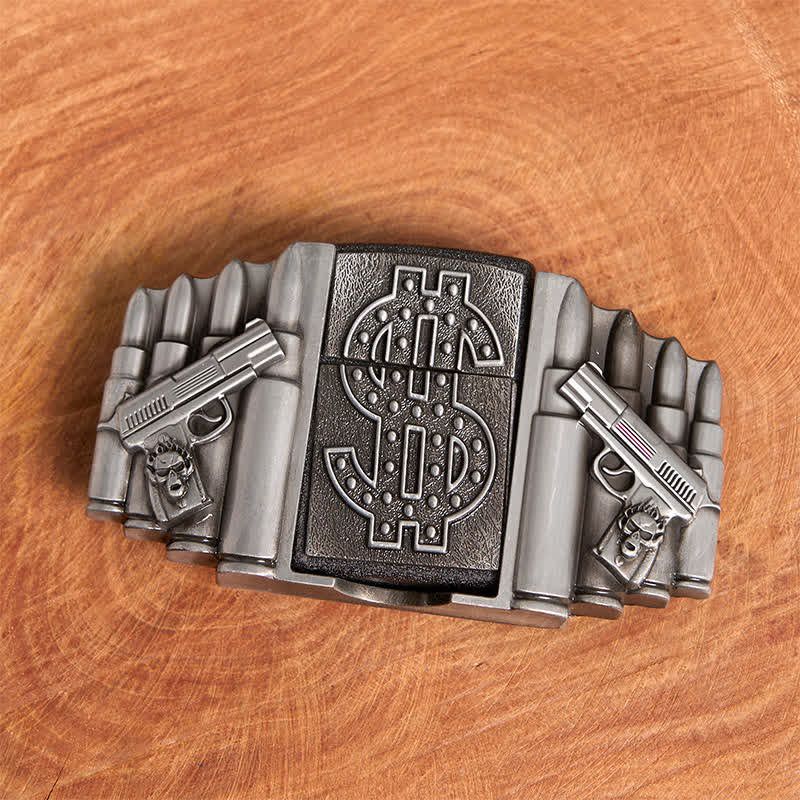 Cinturón de cuero plateado con dos pistolas y balas para hombre, con encendedor oculto, hecho a mano - image 4
