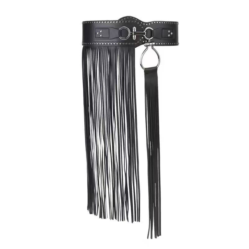 Cinturón de corsé de cuero con borlas estilo hippie de vaquero occidental para mujer - Cinturilla elástica con borlas - image 7