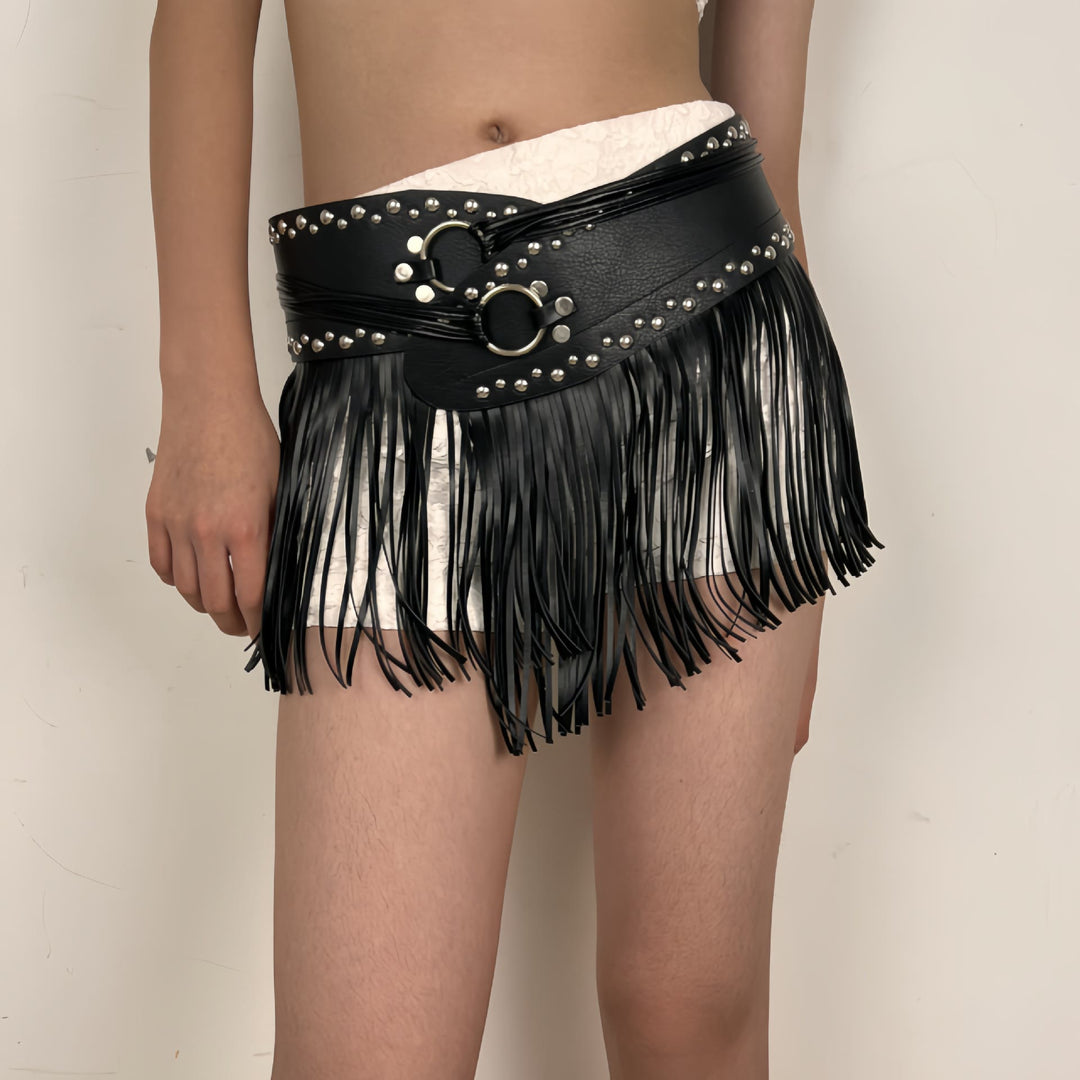 Cinturón de corsé de cuero con borlas estilo hippie de vaquero occidental para mujer - image 3