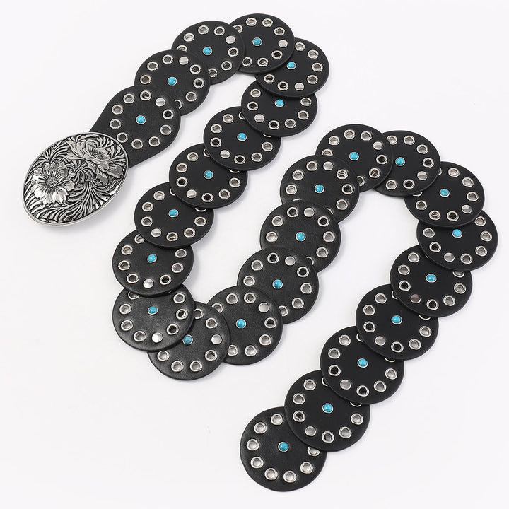 Cinturón de cuero para mujer con incrustaciones de diamantes azules y redondos ahuecados - image 5