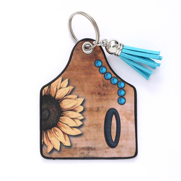Llavero de cuero con borlas de girasol y letras de estilo occidental - O - image 17