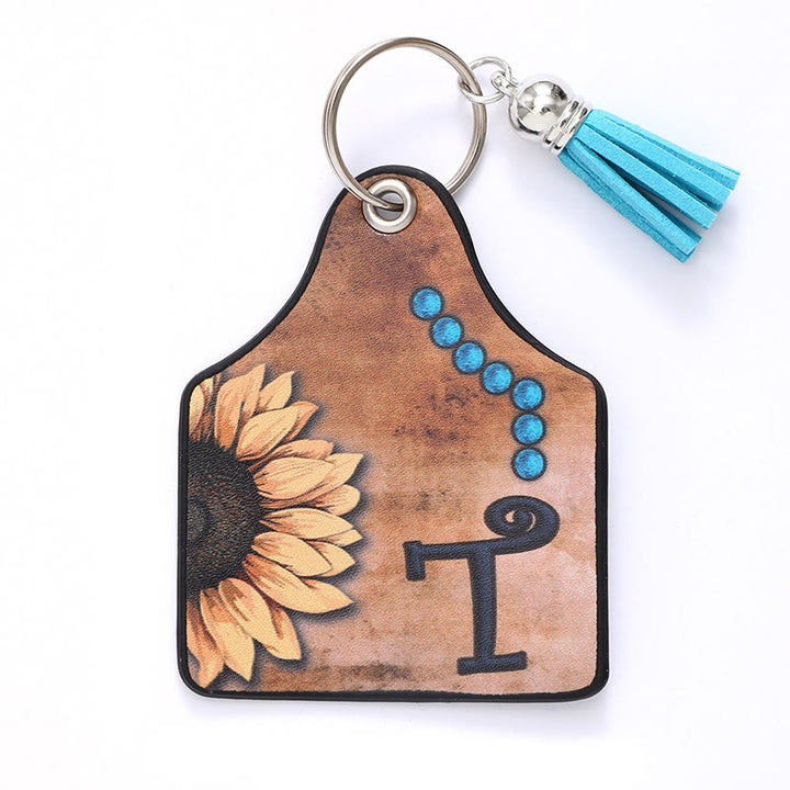 Llavero de cuero con borlas de girasol y letras de estilo occidental - T - image 22