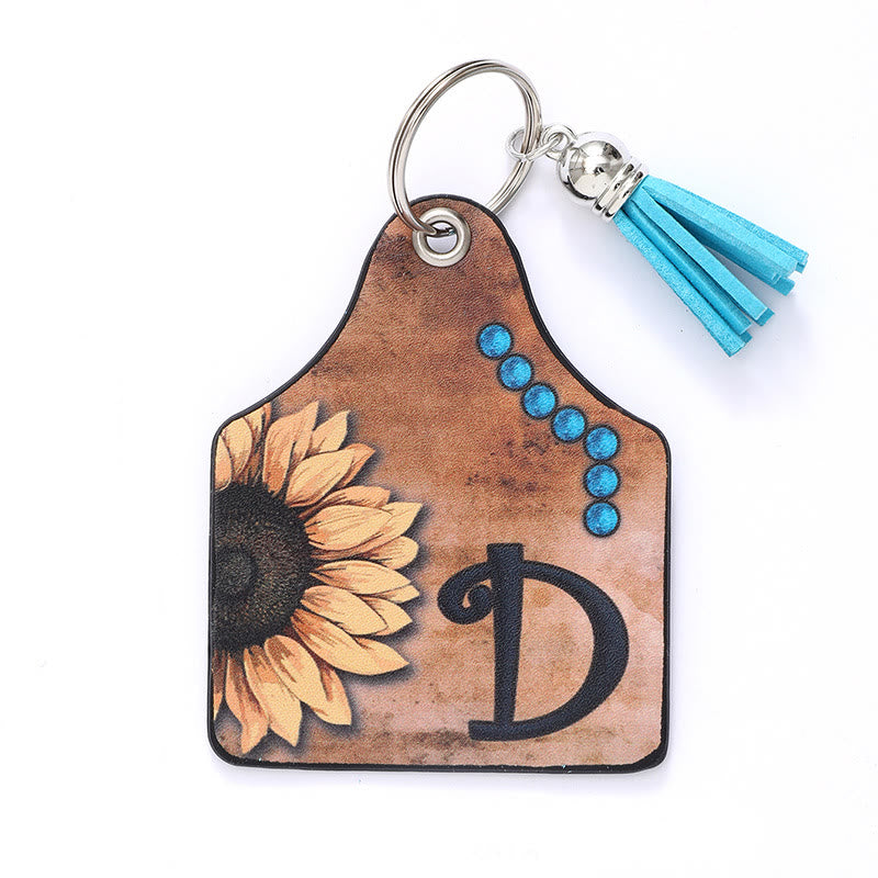 Llavero de cuero con borlas de girasol y letras de estilo occidental - D - image 6