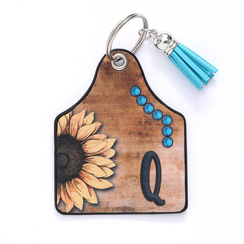 Llavero de cuero con borlas de girasol y letras de estilo occidental - Q - image 19