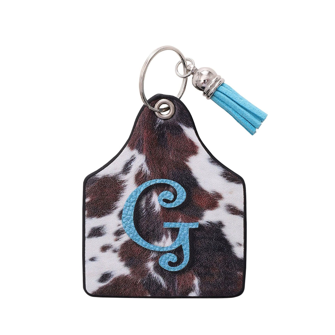 Llavero de cuero con estampado de vaca de granja del oeste vintage y letras impresas - GRAMO - image 9